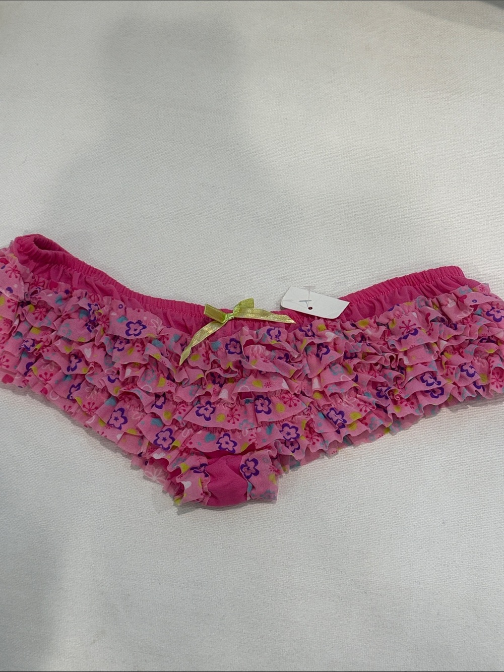 Girls Pink Floral Ruffle Panties with Bow